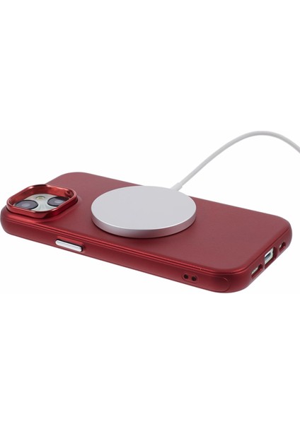 iPhone14/13 Için Magsafe Deri+Pc Şok Geçirmez Telefon Kapak-Kırmızı ile Uyumlu (Yurt Dışından)