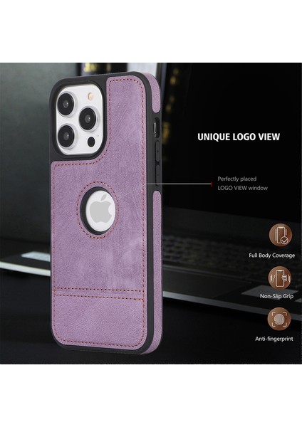 iPhone13 Pro 6.1 Inç Cep Telefonu Kılıfı Ekleme Pu Deri+Tpu Şok Geçirmez Arka Kabuk-Mor (Yurt Dışından) fırsatları