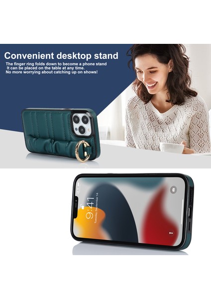 iPhone12/12 Pro Cep Telefonu Kılıfı Pileli Bileklik Pu Deri Kaplamalı Tpu Kickstand-Green ile (Yurt Dışından)