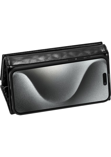 iPhone12/12 Pro Deri Cüzdan Kılıfı Folio Koruyucu Telefon Kapağı Fermuar Cep Stand Black (Yurt Dışından)