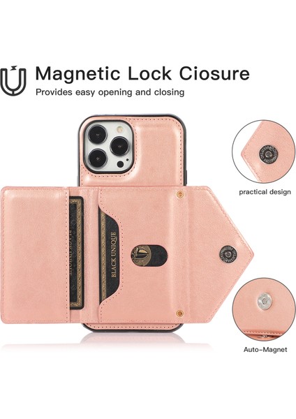 iPhone13 Pro 6.1 Inç Cep Telefon Kılıfı Deri+Tpu Kart Torbası Golü Altın ile Kuşa Karşıtı Crossbody Cover (Yurt Dışından)