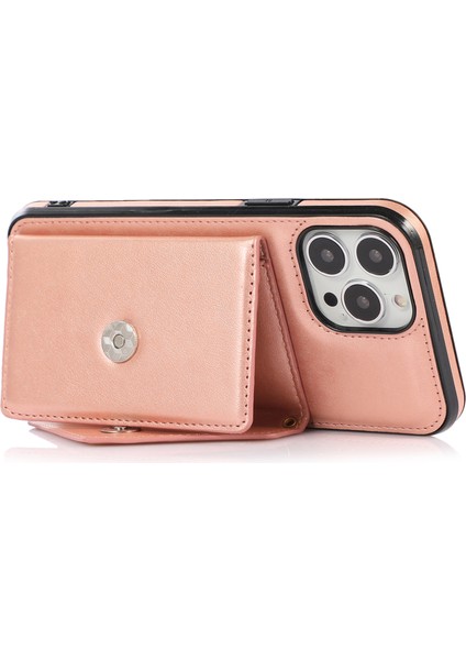 iPhone13 Pro 6.1 Inç Cep Telefon Kılıfı Deri+Tpu Kart Torbası Golü Altın ile Kuşa Karşıtı Crossbody Cover (Yurt Dışından)