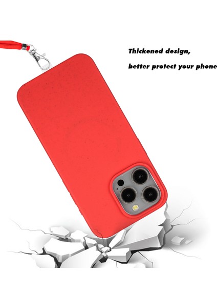 iPhone13 Pro 6.1 Inç Için Kasa Çevre Dostu Saman Yumuşak Tpu Ince Koruyucu Kapak Lanyard-Red ile (Yurt Dışından)