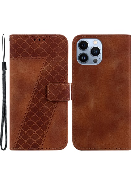 iPhone13 Pro Max Stand Baskılı Desen Pu Deri Deri Şok Geçirmez Telefon Vaka-Brown (Yurt Dışından)