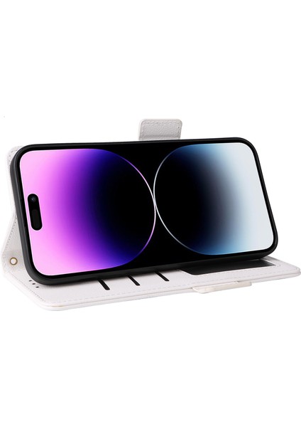 iPhone15 Pro Max Cüzdan Telefon Kabuğu Litchi Dokusu Ince-Fit Pu Deri Derme Stand Telefon Kapağı Strap-White (Yurt Dışından) fırsatları