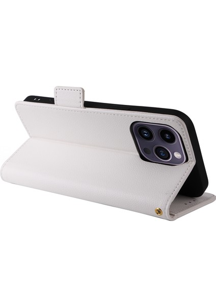 iPhone15 Pro Max Cüzdan Telefon Kabuğu Litchi Dokusu Ince-Fit Pu Deri Derme Stand Telefon Kapağı Strap-White (Yurt Dışından) indirimleri