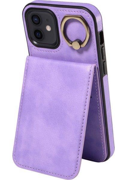 iPhone12/12 Için Pro Vaka Görüntüleme Kickstand Pu Deri+Tpu Cep Telefonu Kickstand Kapak-Mor (Yurt Dışından)