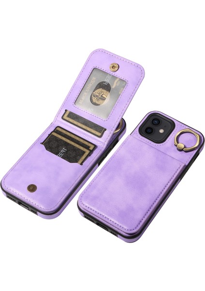 iPhone12/12 Için Pro Vaka Görüntüleme Kickstand Pu Deri+Tpu Cep Telefonu Kickstand Kapak-Mor (Yurt Dışından)