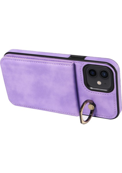 iPhone12/12 Için Pro Vaka Görüntüleme Kickstand Pu Deri+Tpu Cep Telefonu Kickstand Kapak-Mor (Yurt Dışından)