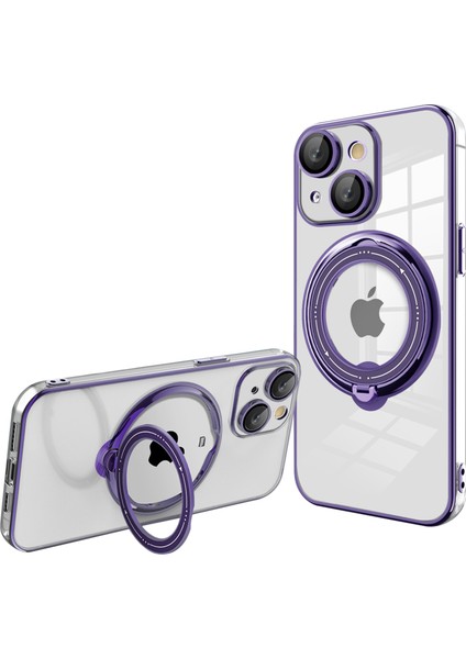 Magsafe-Purple ile Uyumlu iPhone15 Plus Ring Kickstand Pc+Tpu Kapağı Için Manyetik Telefon Kasası (Yurt Dışından)