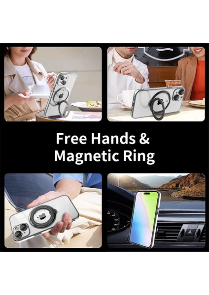 Magsafe-Purple ile Uyumlu iPhone15 Plus Ring Kickstand Pc+Tpu Kapağı Için Manyetik Telefon Kasası (Yurt Dışından)