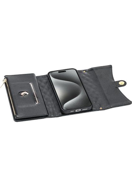 iPhone13 Pro Max 6.7 Inç Vaka 7 Kart Yuvaları Stand Telefon Kapağı El Strap-Black (Yurt Dışından)