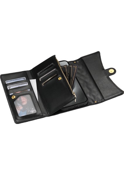 iPhone13 Pro Max 6.7 Inç Vaka 7 Kart Yuvaları Stand Telefon Kapağı El Strap-Black (Yurt Dışından)