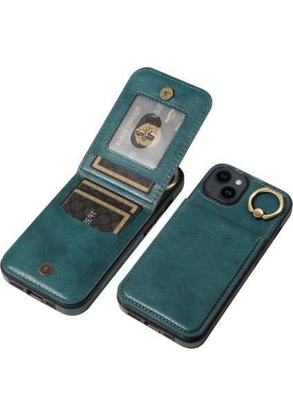 iPhone14 Vaka Yüzüğü Kickstand Litchi Doku Pu Deri+Tpu Telefon Kapak Yeşil (Yurt Dışından) modelleri