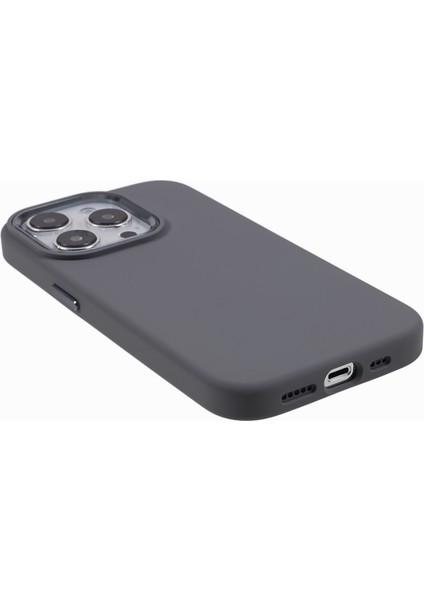 iPhone13 Pro 6.1 Inç Sıvı Silikon+Pc Telefon Kılıfı Alüminyum Alaşım Kamera Çerçevesi Şok Geçirmez Arka Kapak-Kömür Gri (Yurt Dışından)