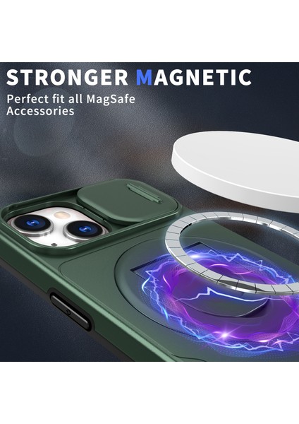 iPhone13/14 Için Telefon Kasası Kickstand Manyetik Arka Kabuklu Slayt Kamera Kapağı-Siyah Yeşil (Yurt Dışından) fiyatları