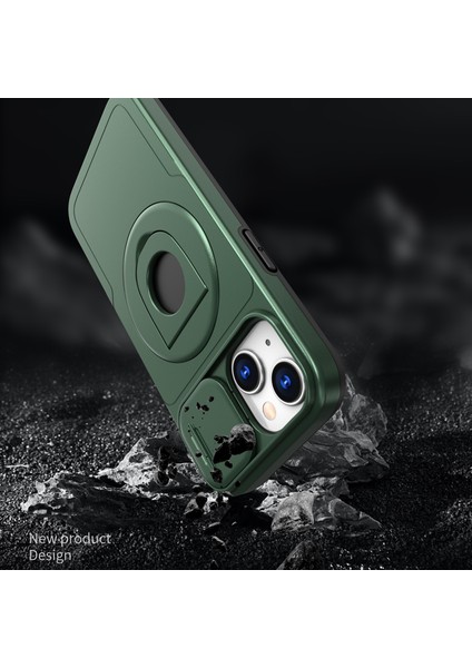 iPhone13/14 Için Telefon Kasası Kickstand Manyetik Arka Kabuklu Slayt Kamera Kapağı-Siyah Yeşil (Yurt Dışından) modelleri