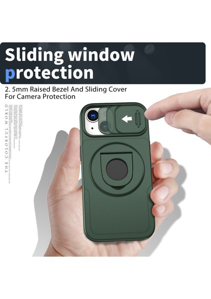 iPhone13/14 Için Telefon Kasası Kickstand Manyetik Arka Kabuklu Slayt Kamera Kapağı-Siyah Yeşil (Yurt Dışından) indirimleri