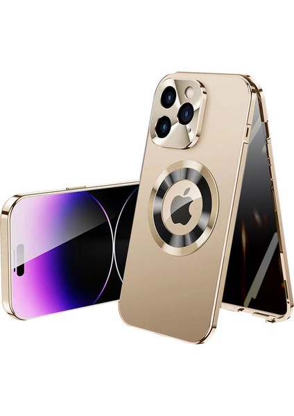 Manyetik Clear Logo iPhone13 Pro Max Alüminyum Alaşım+Temperli Cam+Pc Arka Kapak Magsafe-Gold ile Uyumlu (Yurt Dışından)