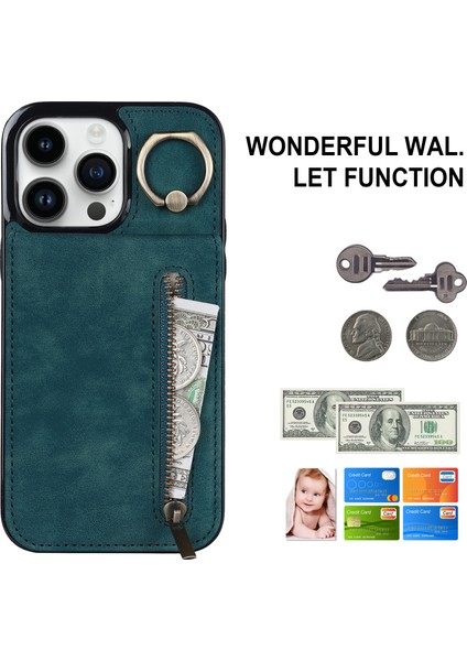 iPhone13 Pro Cep Telefonu Kılıfı Kickstand Rfıd Engelleme Pu+Tpu Kapak-Mavi (Yurt Dışından)