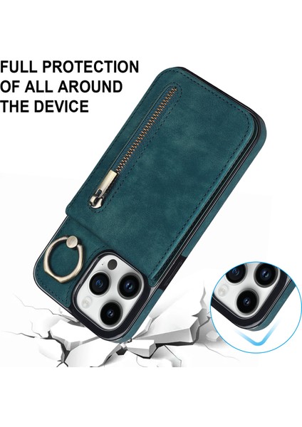 iPhone13 Pro Cep Telefonu Kılıfı Kickstand Rfıd Engelleme Pu+Tpu Kapak-Mavi (Yurt Dışından)