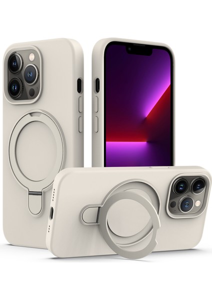 iPhone13 Pro Max Magnetic Case Ring Kickstand Pc+Silikon Telefon Kapak-Antique Beyaz (Yurt Dışından)