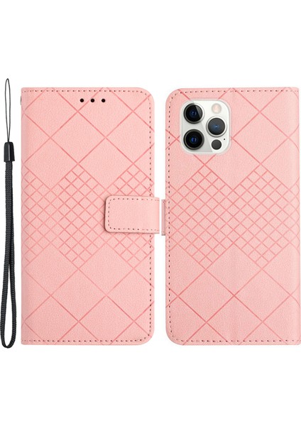 iPhone13 Pro 6.1 Inç Pu Pu Deri Stand Şok Geçirmez Telefon Kapak Pembe (Yurt Dışından)