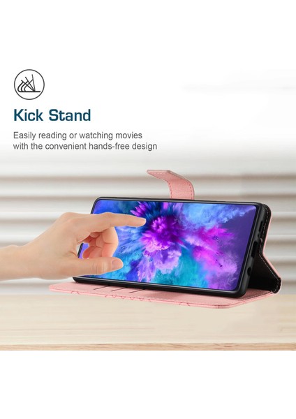 iPhone13 Pro 6.1 Inç Pu Pu Deri Stand Şok Geçirmez Telefon Kapak Pembe (Yurt Dışından)