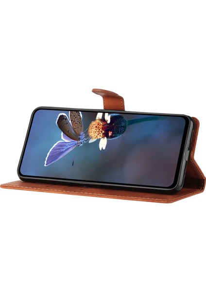 iPhone15 Telefon Kasası Için Basılmış Çiçek Cüzdan Ön-Paraşütle Anti-Parmak Izi Deri Manyetik Stand Kapak Kahverengi (Yurt Dışından)