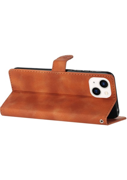 iPhone15 Telefon Kasası Için Basılmış Çiçek Cüzdan Ön-Paraşütle Anti-Parmak Izi Deri Manyetik Stand Kapak Kahverengi (Yurt Dışından)