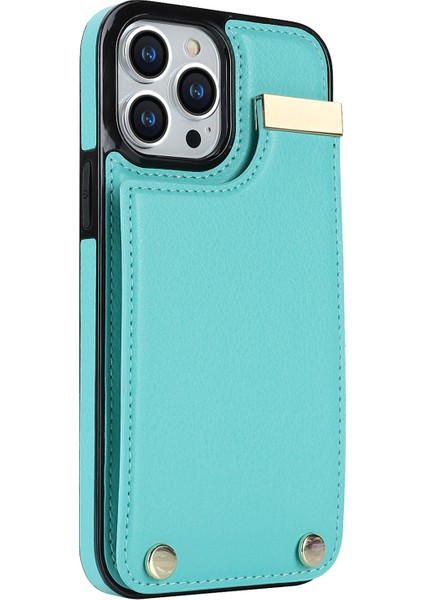 iPhone13 Pro Max Case Telefon Kapağı Tpu+Pu Deri+Metal Kabuk Kart Tutucu Nane Yeşil (Yurt Dışından)
