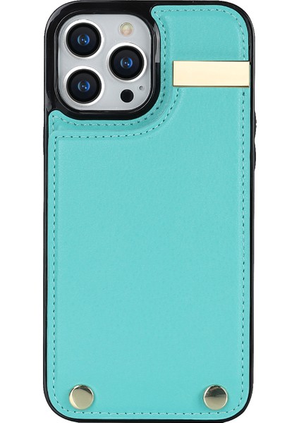 iPhone13 Pro Max Case Telefon Kapağı Tpu+Pu Deri+Metal Kabuk Kart Tutucu Nane Yeşil (Yurt Dışından)