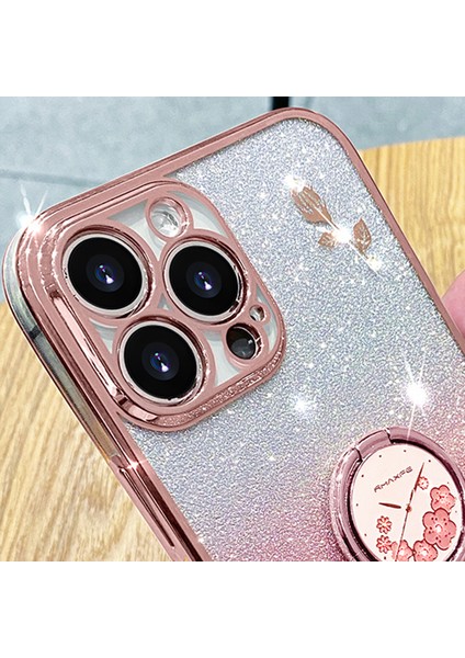 iPhone13 Pro 6.1 Inç Halka Kickstand Çiçek Desen Parıltı Için Cep Telefonu Koruması Tpu Kılıf (Yurt Dışından)