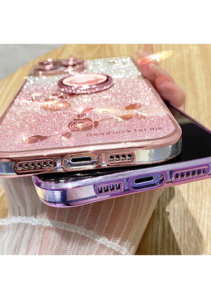 iPhone13 Pro 6.1 Inç Halka Kickstand Çiçek Desen Parıltı Için Cep Telefonu Koruması Tpu Kılıf (Yurt Dışından)
