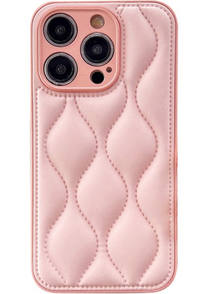iPhone14 Pro Vasası Için Düz Renkli Su Dalgalanma Deseni Pc+Tpu+Pu Deri Telefon Kapak Pembe (Yurt Dışından)