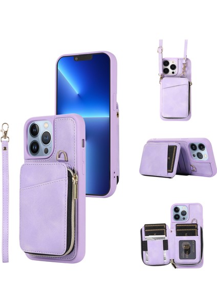 iPhone13 Pro Kickstand Fermuar Telefon Kılıfı Cüzdan Kapağı Pu Deri+Tpu Telefon Kabuk Doğumu (Yurt Dışından)