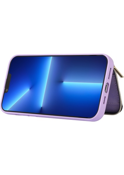 iPhone13 Pro Kickstand Fermuar Telefon Kılıfı Cüzdan Kapağı Pu Deri+Tpu Telefon Kabuk Doğumu (Yurt Dışından) fiyatları