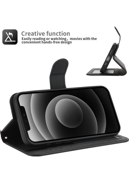 iPhone15 Pu Deri Çapraz Doku Telefon Kılıfı 2'si 1 Arada Çıkarılabilir Flip Stand Cover-Black (Yurt Dışından)