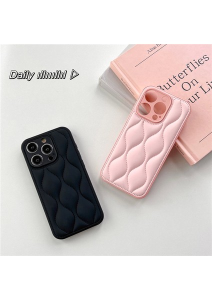 iPhone14 Pro Vasası Için Düz Renkli Su Dalgalanma Deseni Pc+Tpu+Pu Deri Telefon Kapak Pembe (Yurt Dışından) modelleri