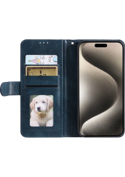 iPhone14 Pro Case Cüzdan Stand Deri Telefon Koruyucu Kapak Kayış-Siyah Yeşil (Yurt Dışından)