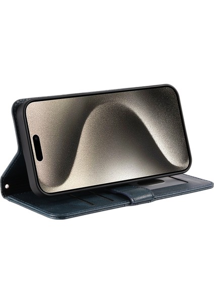 iPhone14 Pro Case Cüzdan Stand Deri Telefon Koruyucu Kapak Kayış-Siyah Yeşil (Yurt Dışından)