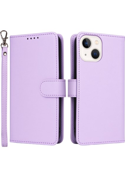 iPhone14 Plus Kasa Için Çıkarılabilir 2'si 1 Arada Pu Deri Folyo Flip Cep Telefonu Kabuk-Mor (Yurt Dışından)