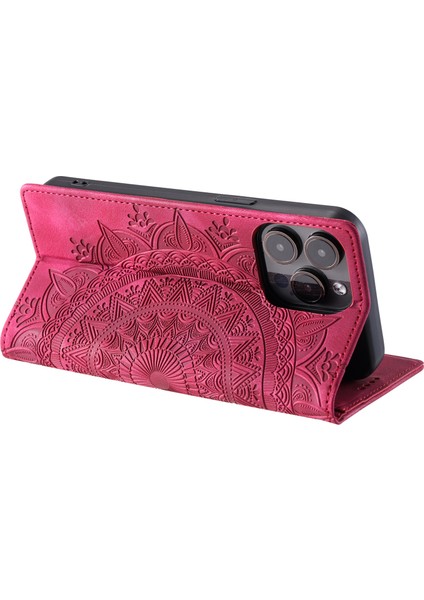 iPhone13 Pro Case Pu Pu Deri Magnetıc Basılı Stand Telefon Kapağı Gül (Yurt Dışından)