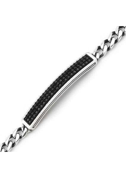 Erkek Gümüş 925 Cuban Bileklik Zirkon Taşlı 6x2.5mm x 22 cm