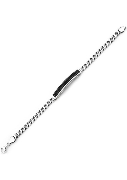 Erkek Gümüş 925 Cuban Bileklik Zirkon Taşlı 6x2.5mm x 22 cm