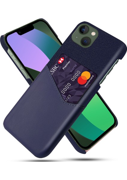 iPhone15 Kumaş Doku Pu Deri Kaplamalı Pc Kapak Mavisi Için Kart Tutucu Koruyucu Telefon Kılıfı (Yurt Dışından)