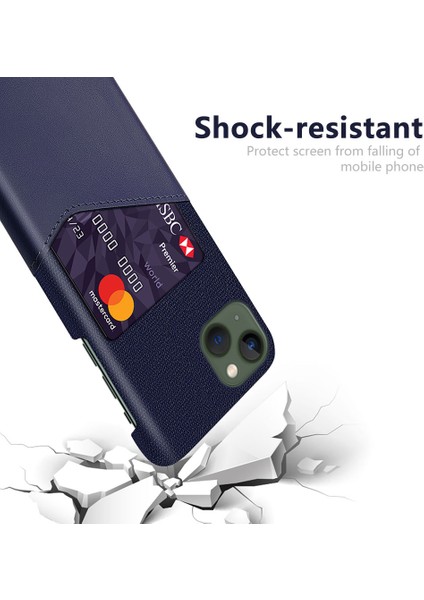 iPhone15 Kumaş Doku Pu Deri Kaplamalı Pc Kapak Mavisi Için Kart Tutucu Koruyucu Telefon Kılıfı (Yurt Dışından)