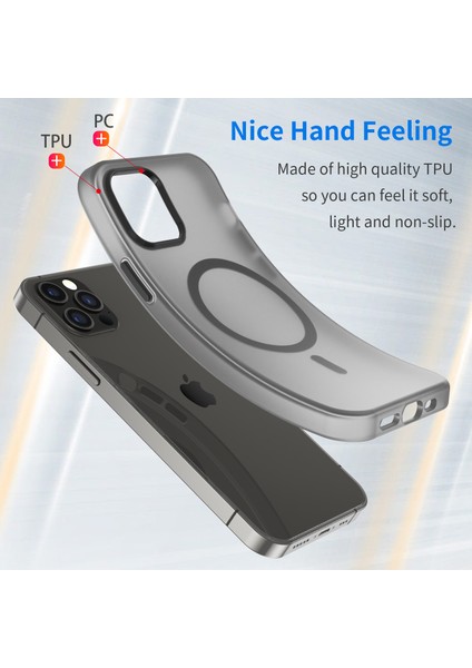 iPhone12 Pro 6.1 Inç/12 6.1 Inç Yarı Saydam Mat Kapak Tpu+Pc Telefon Kılıfı Magsafe-Black ile Uyumlu (Yurt Dışından)