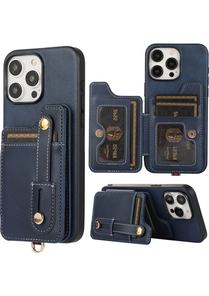 iPhone14 Pro Case Card Tutucu Cowhide Doku Pu Deri+Tpu Telefon Kapak-Mavisi Için Stil 01 (Yurt Dışından)