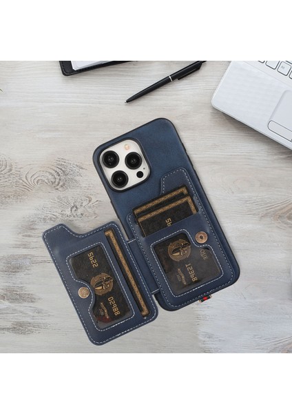 iPhone14 Pro Case Card Tutucu Cowhide Doku Pu Deri+Tpu Telefon Kapak-Mavisi Için Stil 01 (Yurt Dışından)